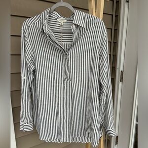 Max Studio Striped Long Sleeve 1/4 Button Down